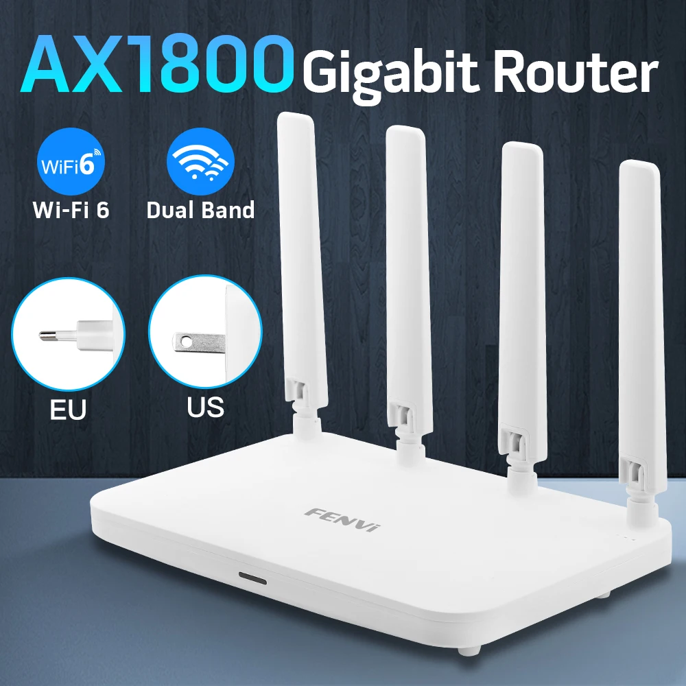 

FENVI AX1800 Router WiFi6 Wireless Dual Band 2.4G&5GHz Gigabit MU-MIMO 4 Antennas Strong Signal Amplifier Mesh Router Extender