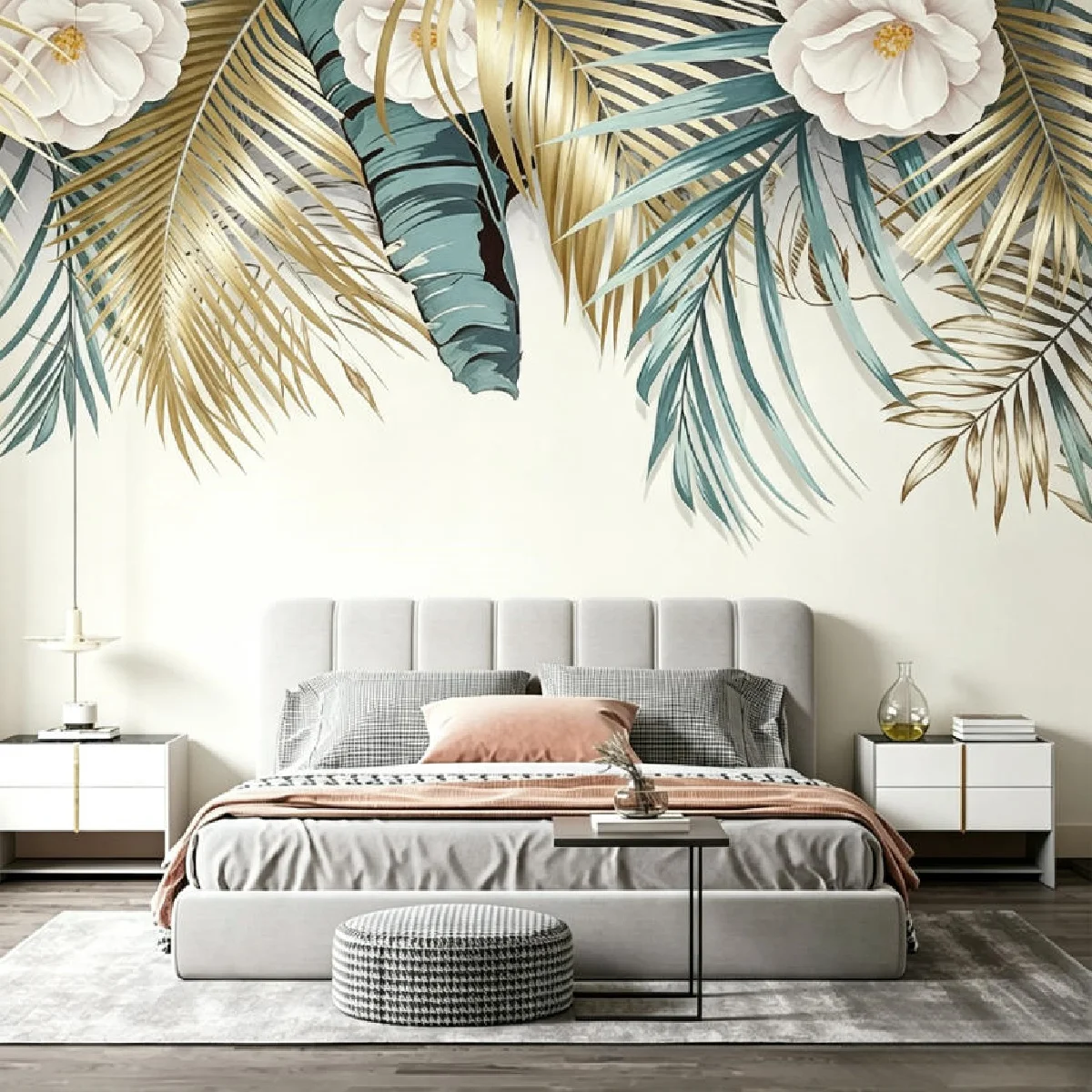Customize any design drawing photo wallpaper Nordic hand-painted tropical plant flower indoor background decoration 3d wallpaper