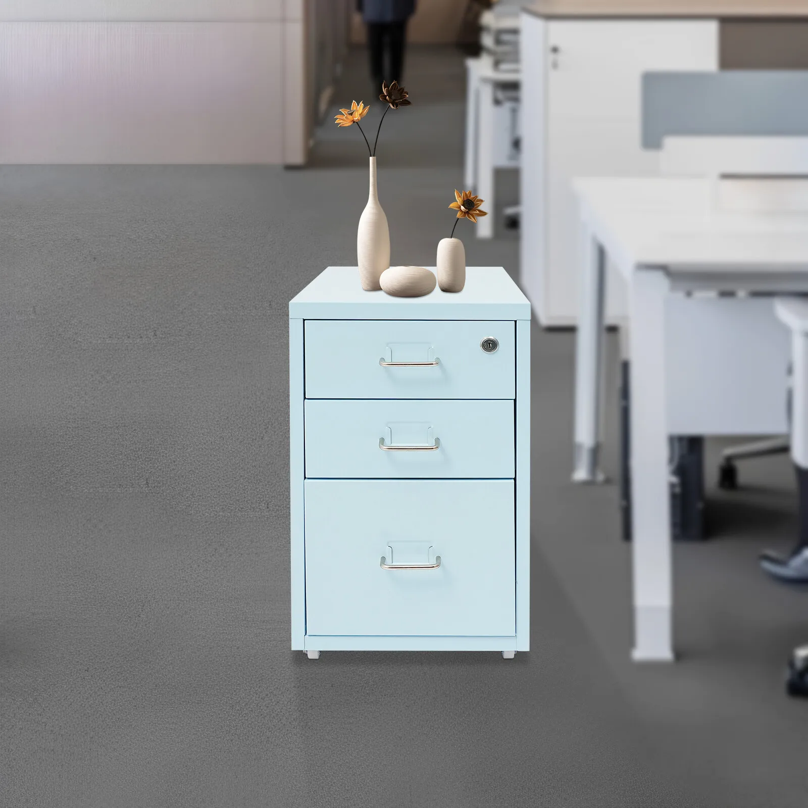 File Cabinet with Lock 3-Drawer Vertical File Cabinet File Cabinet with Wheels Office Filing Storage