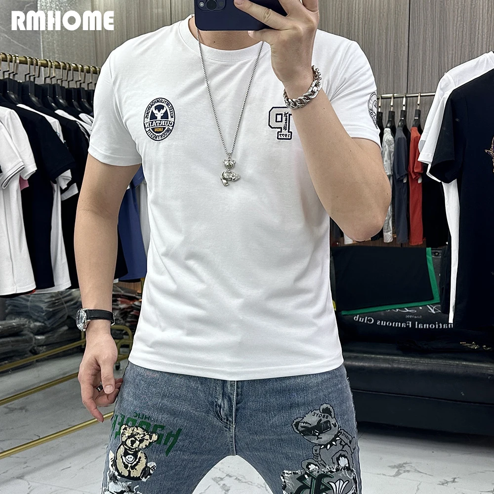 

Men's High Quality T-shirt Letter Badge Printing Streetwear Causal Homme Tees Summer New Design Cotton Tops Bottom Shirt Clothes