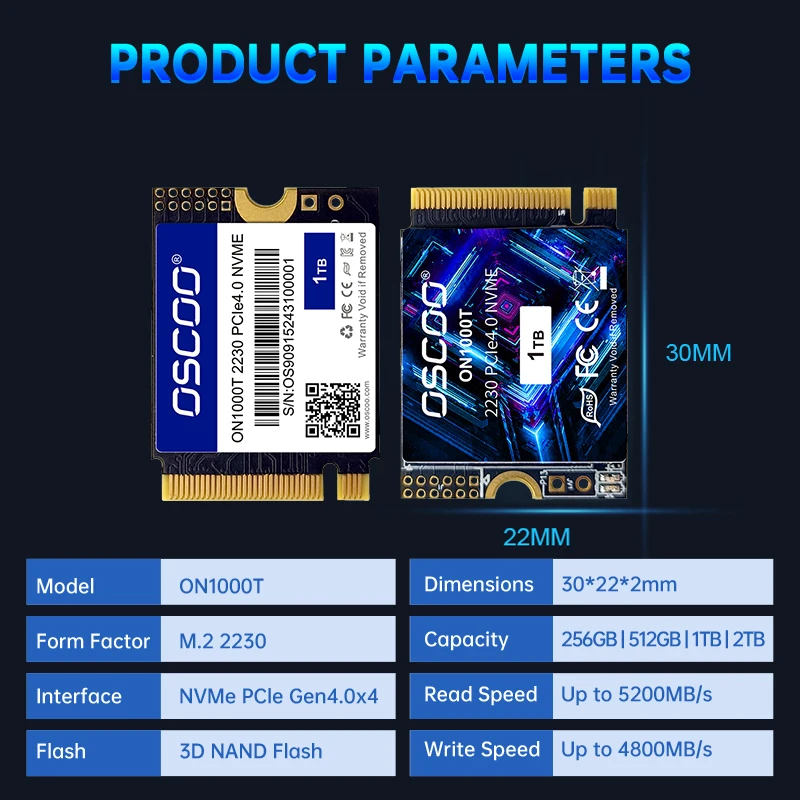 OSCOO ミニSSD 1TB M.2 2230 NVMe PCIe Gen4.0x4 SSD 512GB 3D NAND