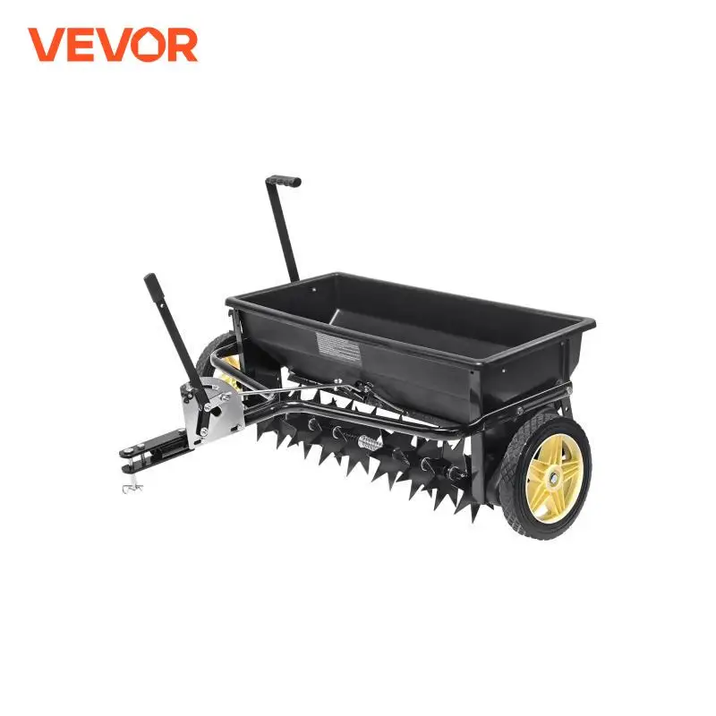 VEVOR Broadcast Spreader 100 LB 10inch Wheels Steel Spike Aerator For Residential Farm Tough Terrain Black