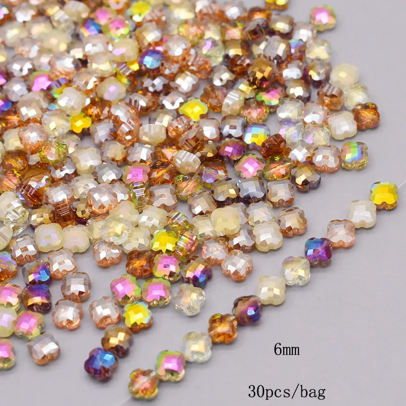 6mm 30pcs/bag Four Leaf Clover Crystal Glass Beads Pink Color Faceted Crystal Clover Beads for Jewelry Making DIY Bracelet