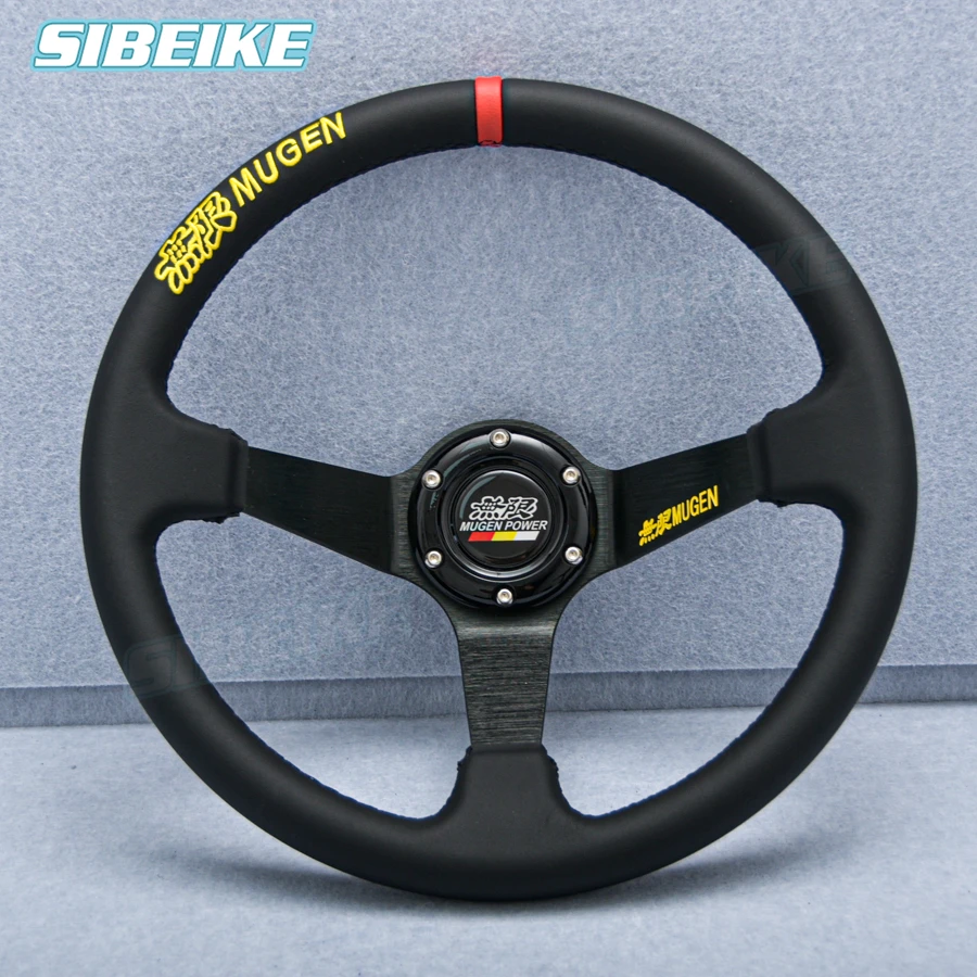 JDM Mugen Steering Wheel 14inch Deep Dish Leather Rally Tuning Racing Steering Wheels Drifting