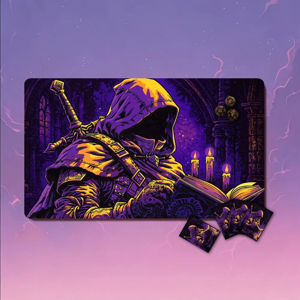 MTG Playmat with Zones, Neon Gothic Assassin TCG Desk Mat, 24