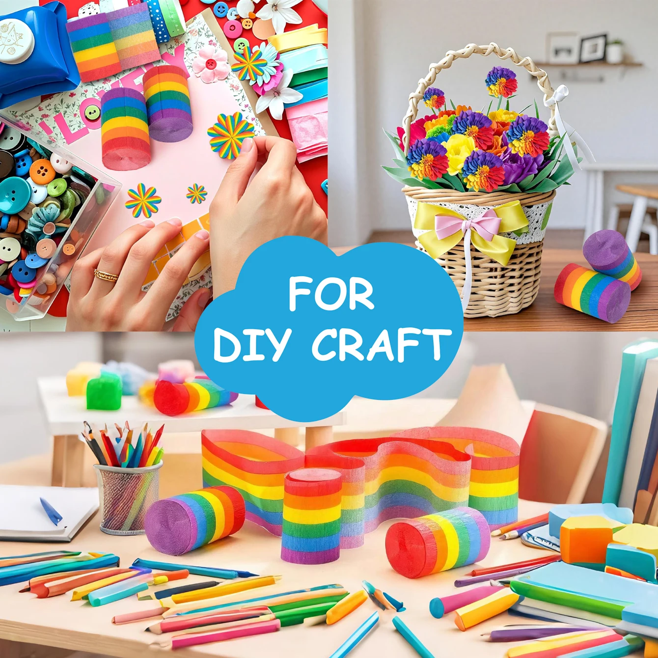 6pcs Rainbow Crepe Paper Streamers,Rainbow Streamers Party Decorations Birthday Streamers Party Streamers for Wedding Decoration