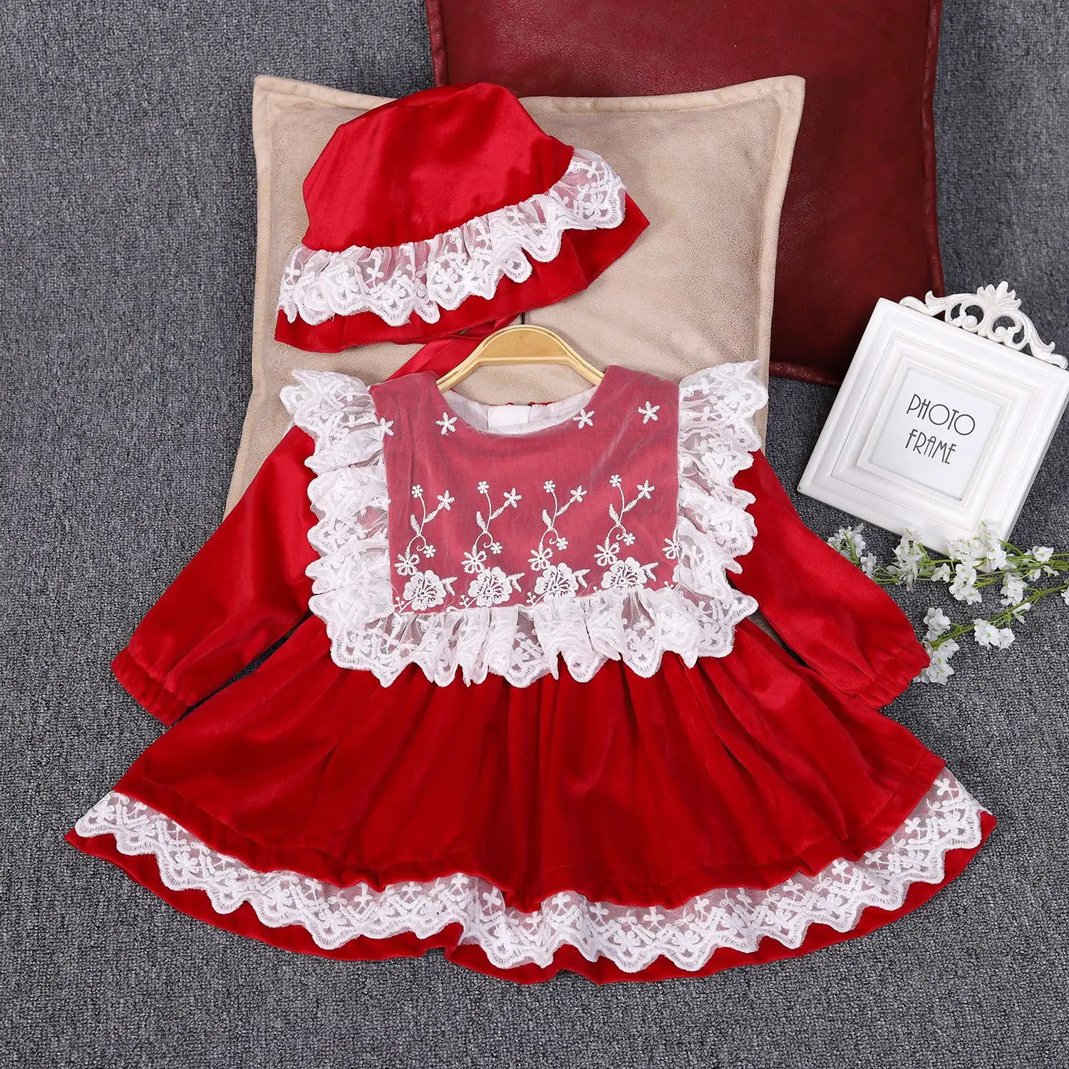 0-24Month Pink Lace Birthday Baby Girl Dress Party Wedding Lovely Princess Red Cute Newborn Toddler Baby Girls Clothes OBF228414