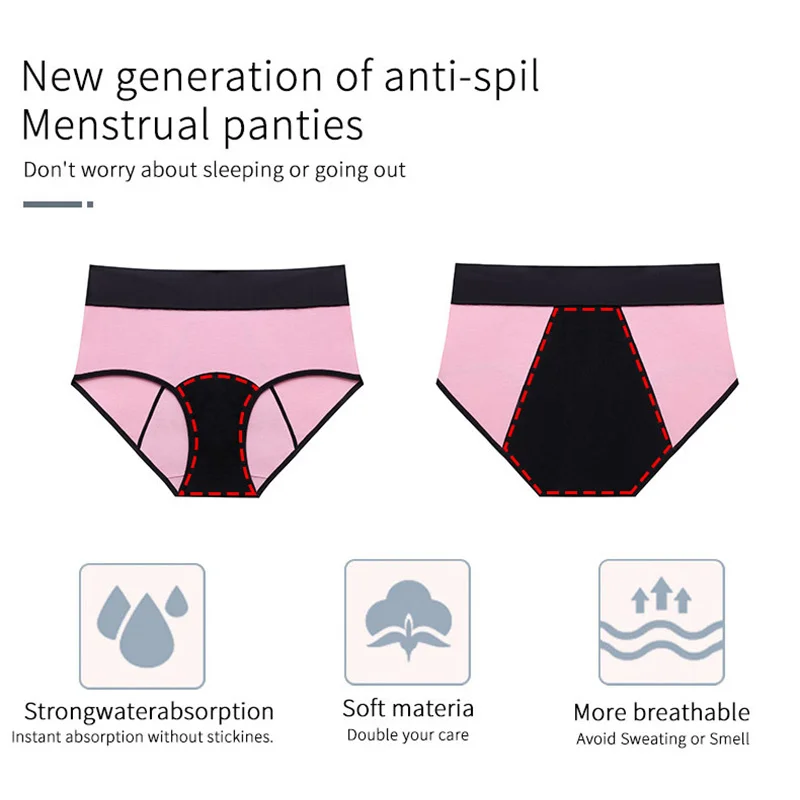 Women Period Underwear Leak Proof Menstrual Briefs Solid Middle Waist Abundant Flow Menstruation Physiological Woman Panites