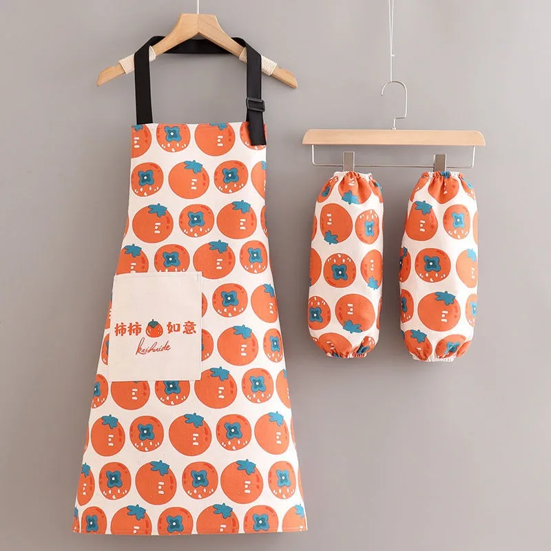 Unisex Sleeveless Apron Multicolor Oilproof Waterproof Kitchen Apron Cute Avocado Orange Persimmon Pattern Baking Cooking Apron