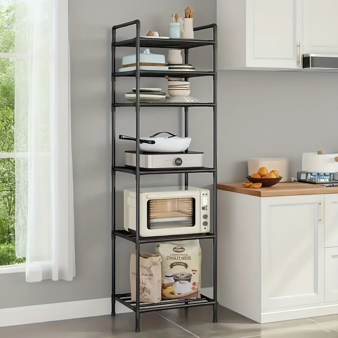 

Multifunctional 6-Tier Metal Storage Rack - Easy to Assemble and Stackable, Available in Black/White, Suitable for Organizing in Kitchens, Bathrooms, and Living Rooms, Etc., Available in 15 Scenarios, Suitable for Christmas, Thanksgiving, Halloween Decora