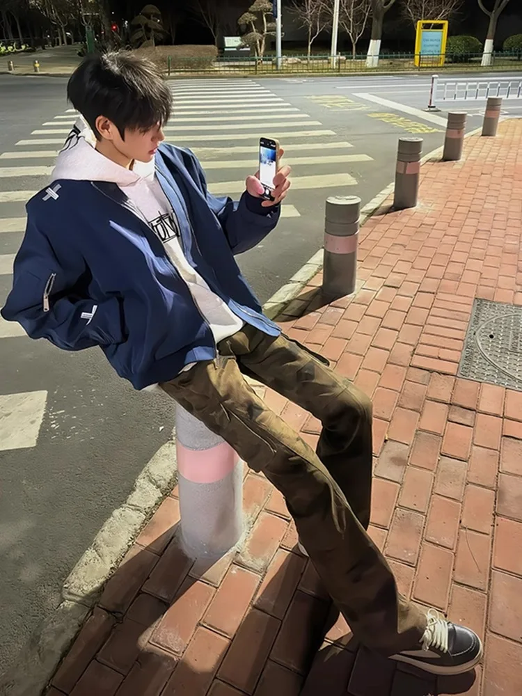 

American Style Retro Camouflage Work Pants Men's Slim Fit Straight Leg Micro Flared Cleanfit Trendy Casual Long Trousers