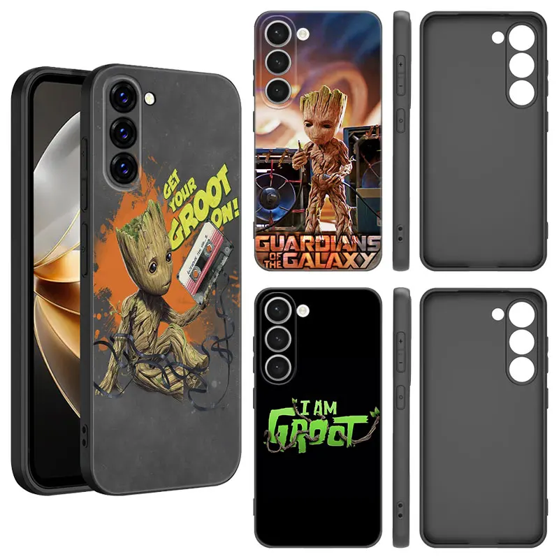 Marvel Groot Rocket Black Silicone Phone Case For Samsung Galaxy S23 S21 S20 FE S24 S22 Ultra S10E S10 S9 S8 Plus