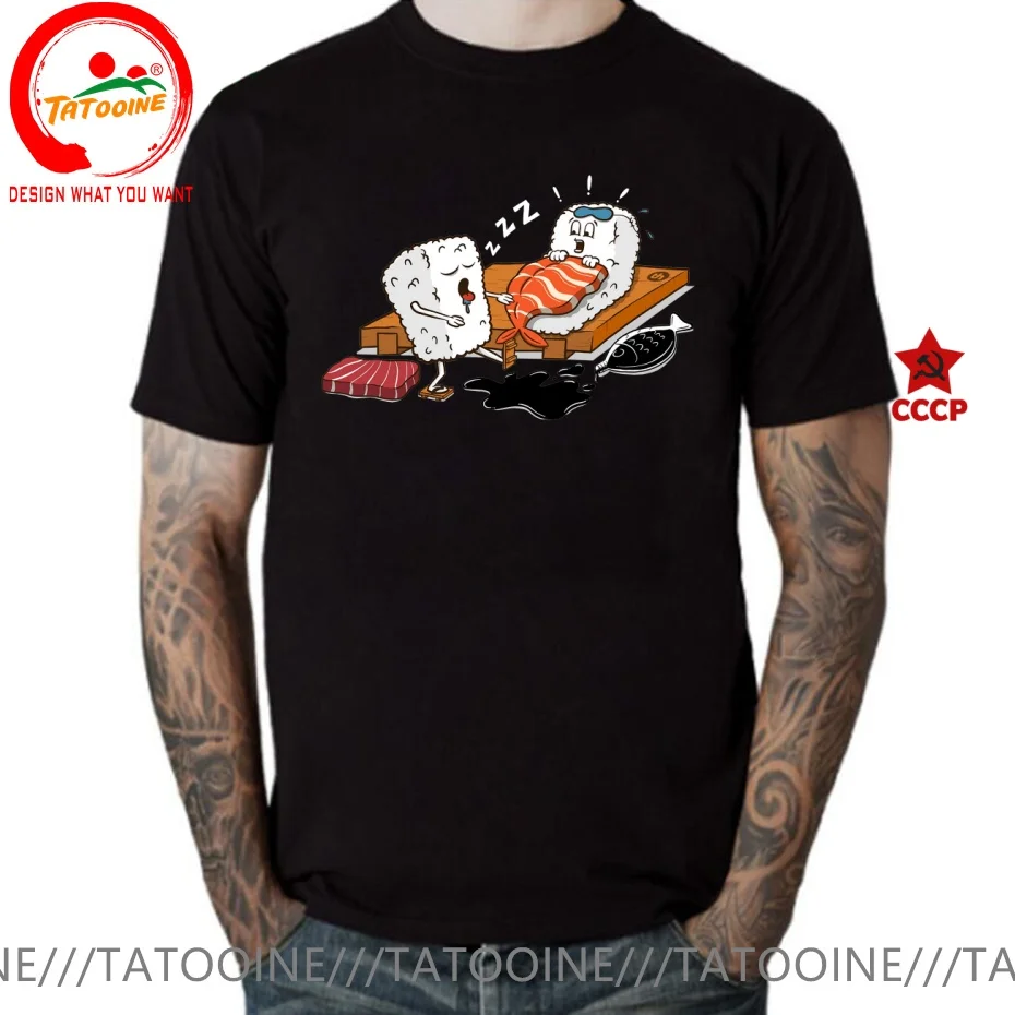 Funny Design Sleepwalking Sushi  SRed Doublet Men Fashion Trendy Casual Clothing Stylish Tops Tee Shirt Leisure Tshirt Men's