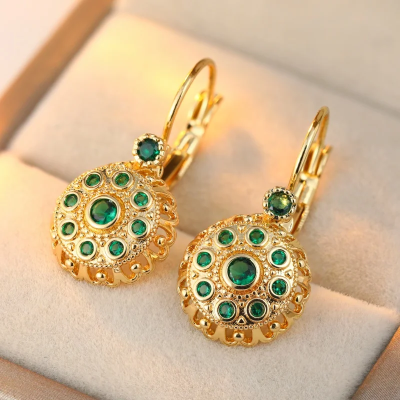 Bohemian Style Floral Earrings Women Vintage Flower Golden Plated Leverback Drop Earring Elegant Fashion Jewelry
