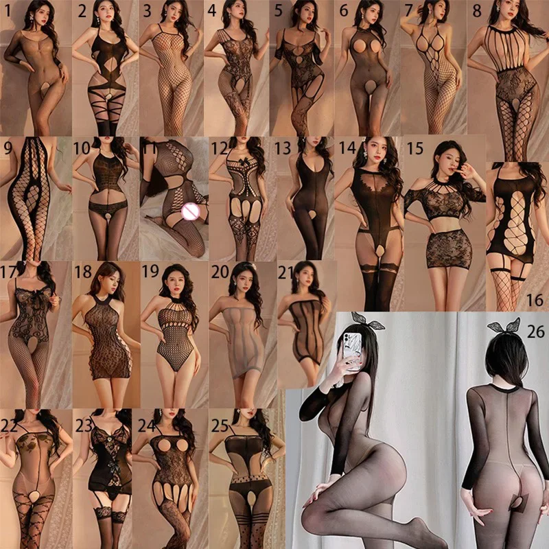 

Sexy jumpsuit Mesh socks fishing nets binding tight fitting clothing opening range sexy lingerie erotic woman Full body stocking