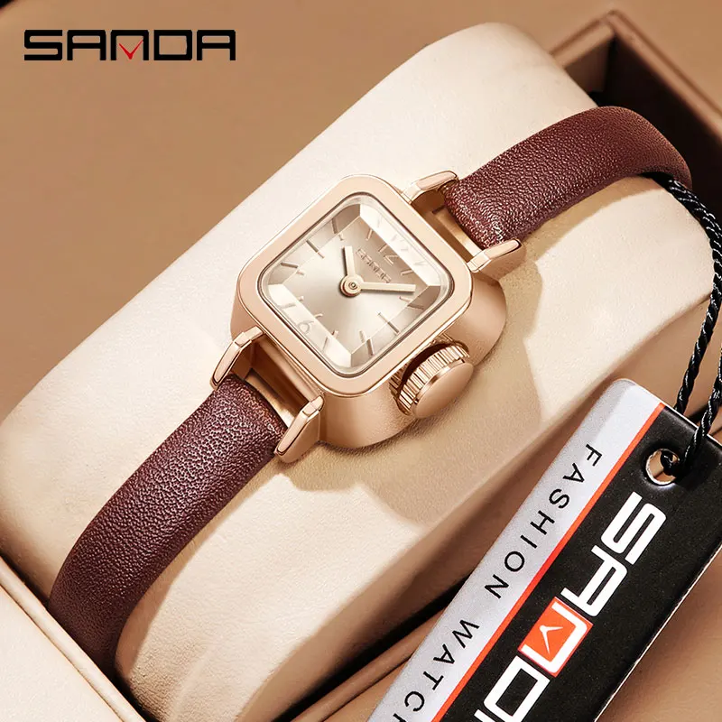 SANDA New Style Madam Watch Square Mesh Belt Fashionable Simple Roman Pattern Waterproof Quartz Women's Belt Watch Reloj Mujer