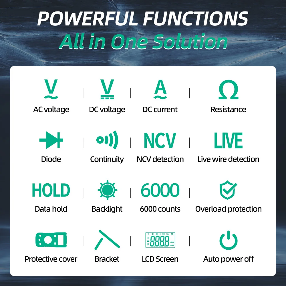 MASTFUYI Smart Anti-Burn True RMS Digital Multimeter AC/DC Voltage Current Resistance Capacitance Test Electrician Repair tools