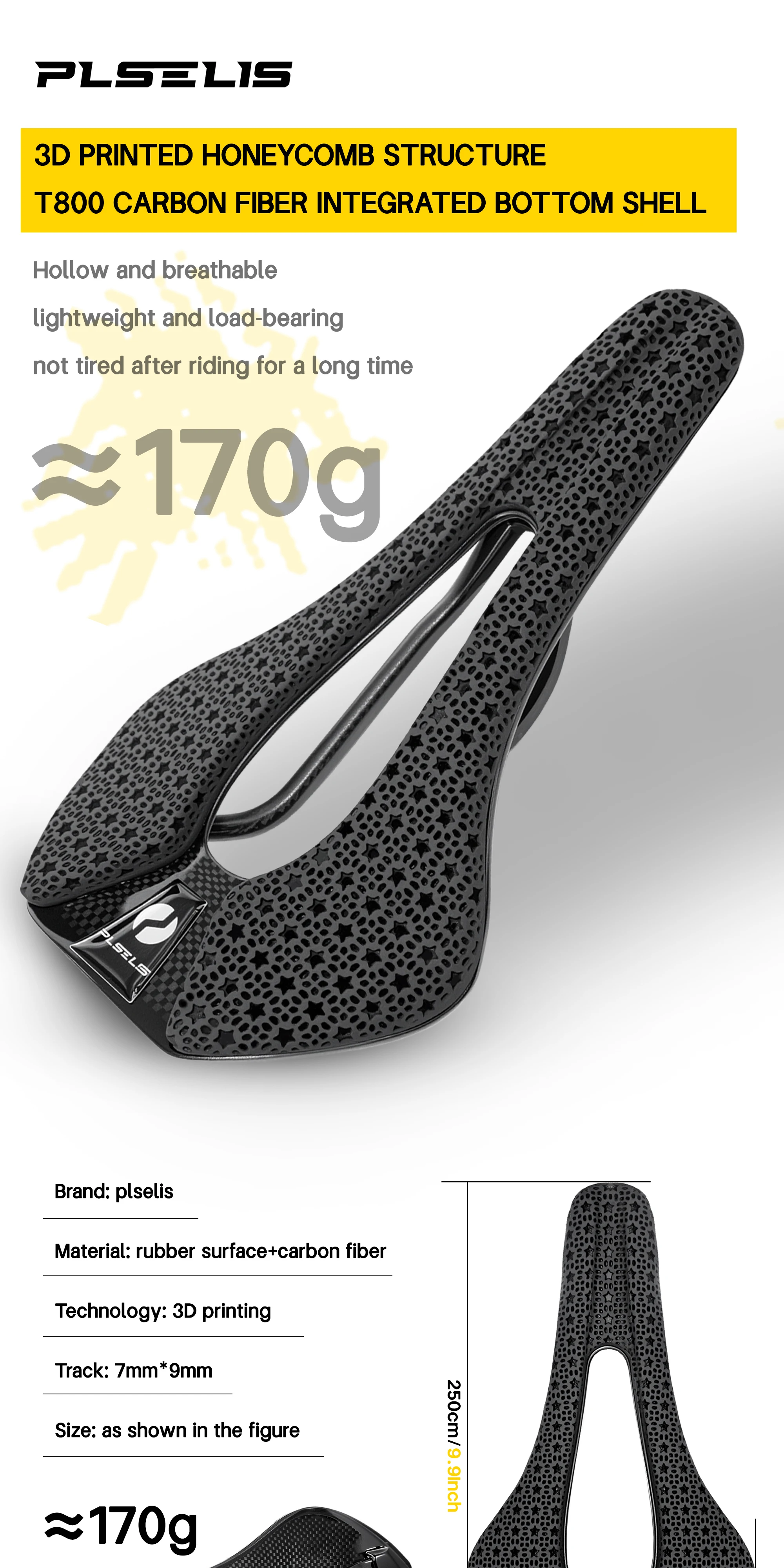 Plselis Leichter Rennradsattel, hochfeste Kohlefaser, 3D-gedruckt, 165 g, Fahrradkissen, Reitzubehör – Detail 2