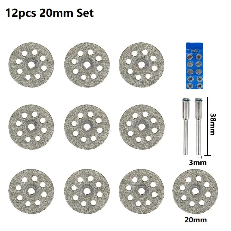 Diamond Saw Blade12 Pcs 20-30mm With 3 mm Mandrel for Dremel Rotary Tools Mini Cutting Disc Stone Glass Tile Cut Metal