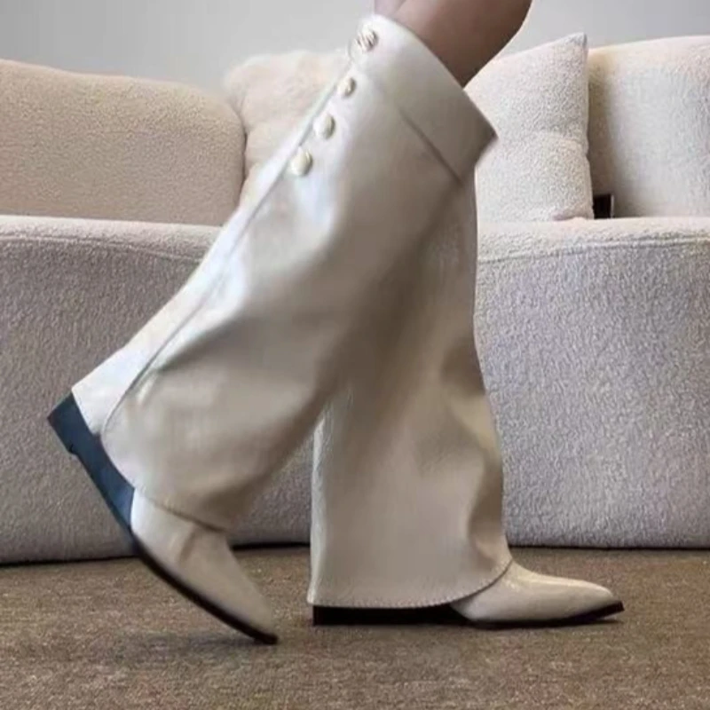 أنيق وعالي الجودة جلد ناعم حذاء برقبة للركبة النساء 2025 الخريف أحذية أنيقة نمط الشارع الحديثة التمهيد الطويل