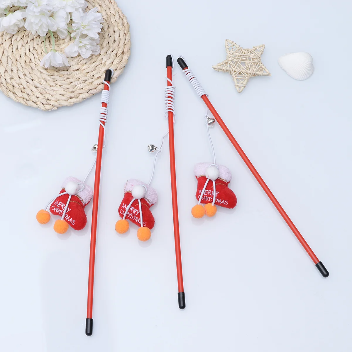 

3 Pcs Christmas Cat Toy Interactive Toys Stick Themed Tease Pet Training Wand Funny Teasing Elder