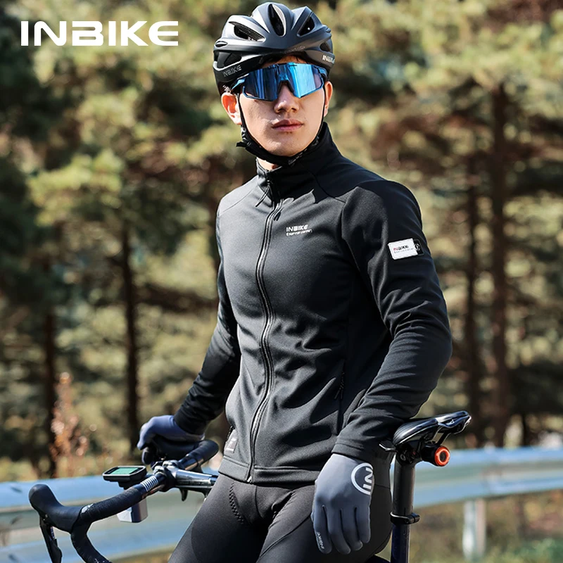 INBIKE Men's Winter Cycling Bike Jackets Windproof Softshell Thermal Bicycle Clothing for Men Warm Fleece Road Bike Windbreaker