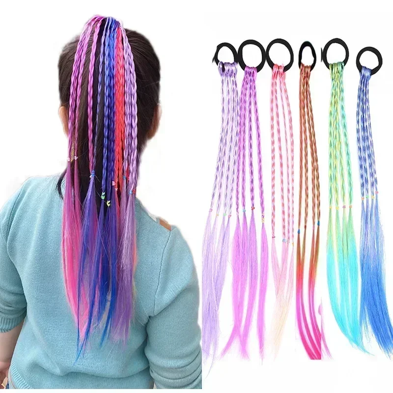 Girls Colorful Wigs Ponytail Headbands Rubber Bands Beauty Hair Bands Headwear Kids Hair Accessories Head Band Hair Ornament