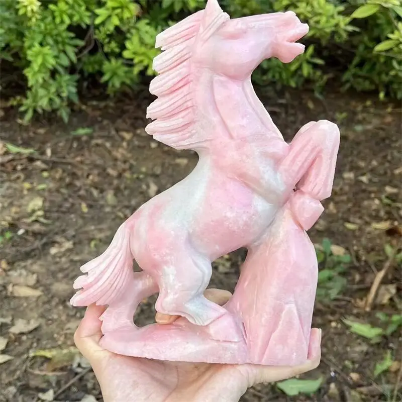 20CM Natural Pink Opal Horse Carving Animal Reiki Healing Fengshui Stone Holiday Crafts Gifts 1pcs