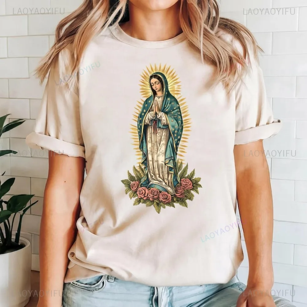 Our Lady of Guadalupe Virgin Mary Christian Women T-shirt Catholicism Christianity The Madonna T Shirt Casual Short Sleeve Tees