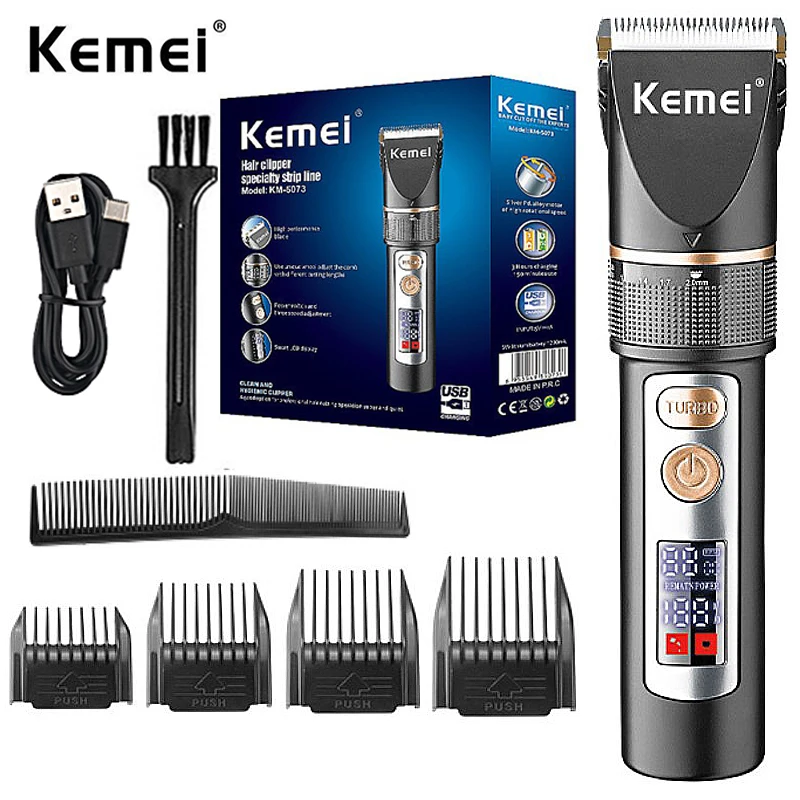 

Kemei Professional Hair Clipper Adjustable Ceramic Blade Trimmer Salon Low Noise Turbo Motor Hair Cutting Machine Rechargeable