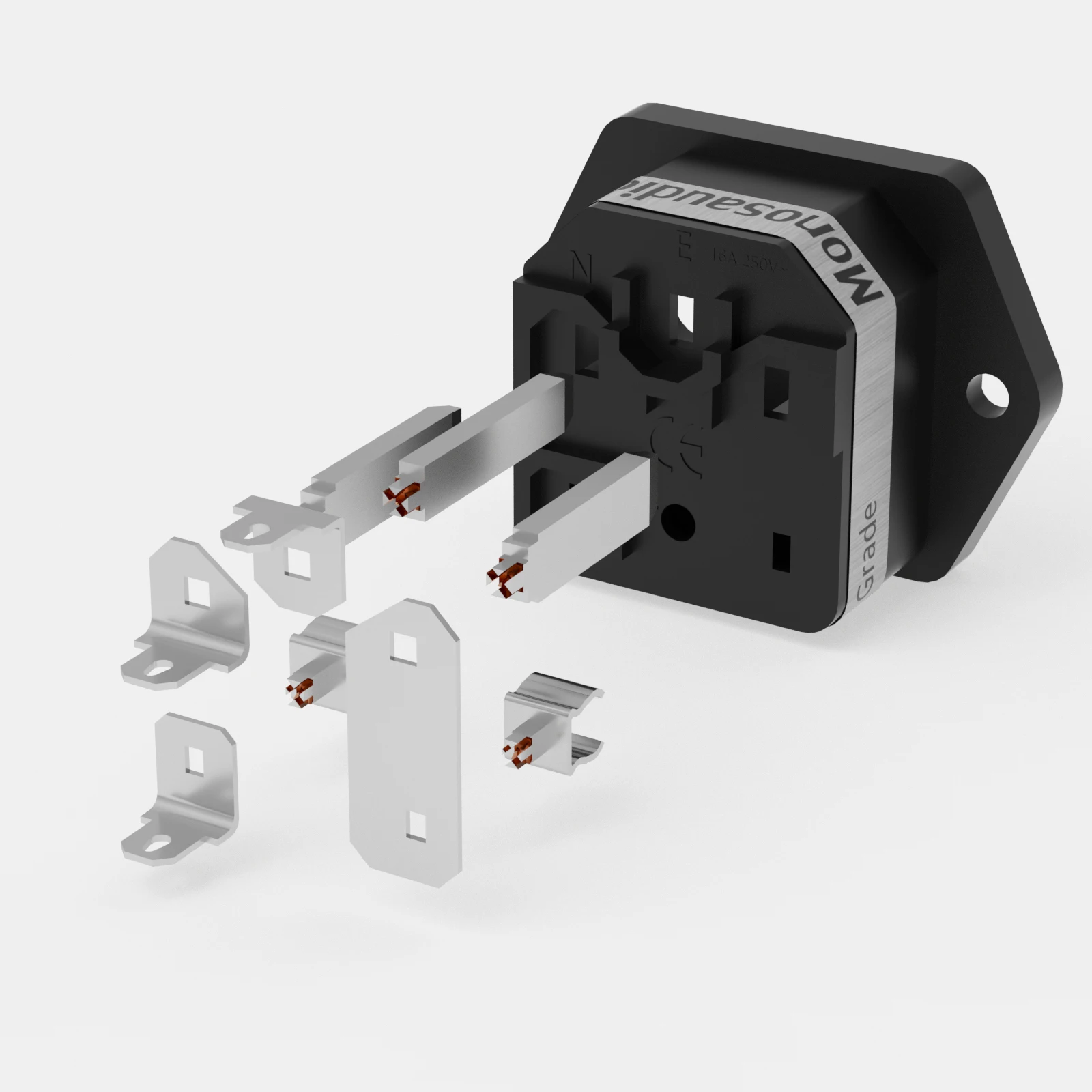 Monosaudio IF76G/R Soquete/Conector IEC com Fusível Banhado a Ouro/Ródio Tomada de Alimentação IEC Entrada do Conector com porta-fusível