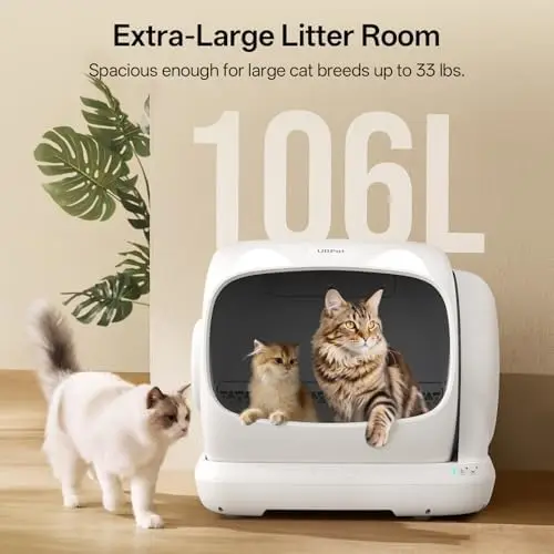 Automatic Litter Box, 106L Extra Large Self-Cleaning Cat Litter Box for Multiple Cats, Smart App Control, Odor-Control