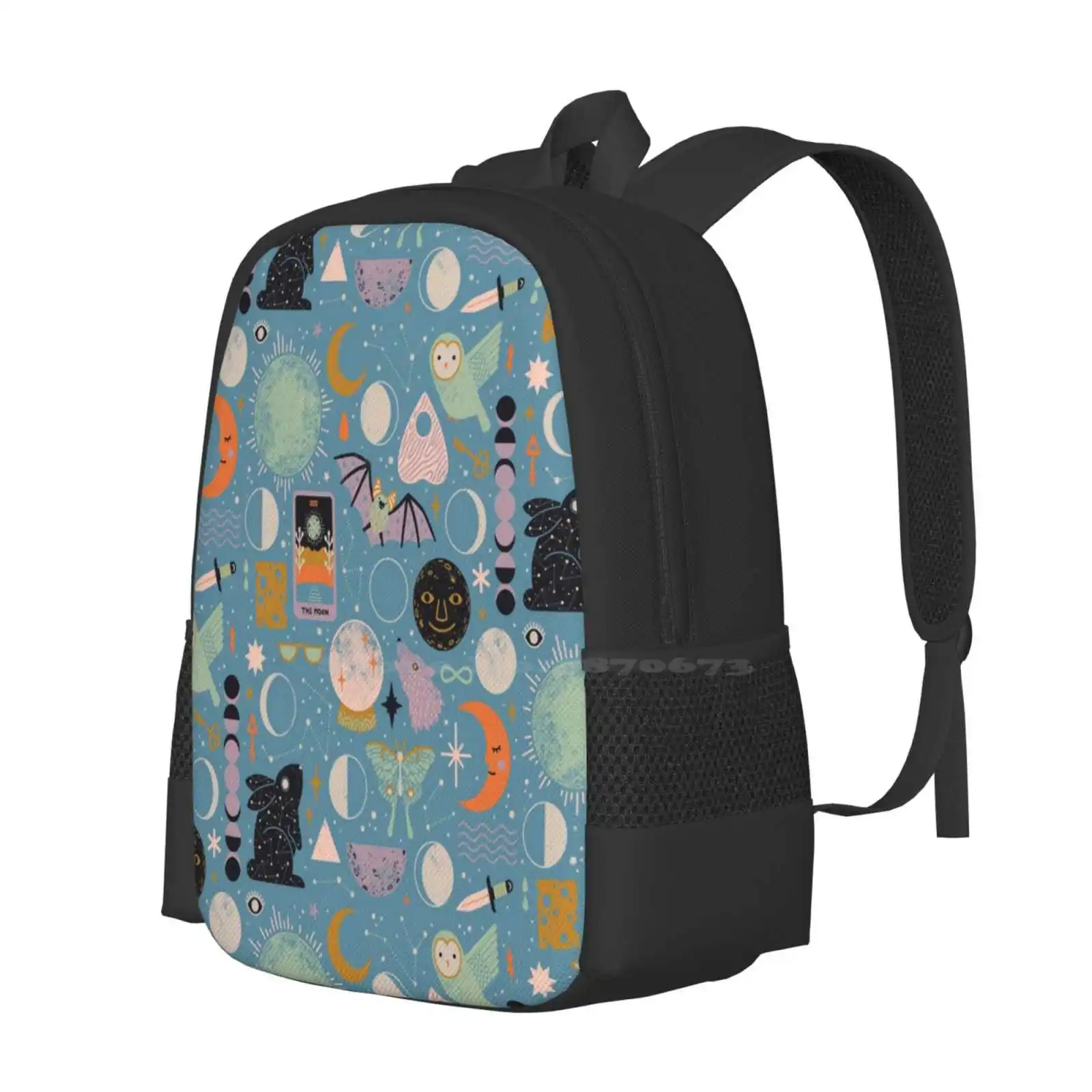 Lunar Pattern : Large Capacity School Backpack Laptop Bags Moon Lunar Celestial Space Stars Rabbit Moth Wolf Constellations