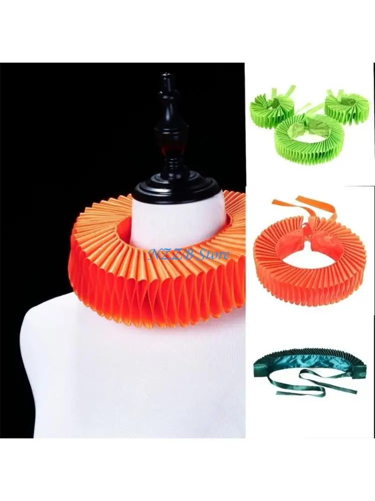 

T21F Renaissances Ruffled Neck False Collar Victorian Clown Choker Scarf and Wrist Cuffs Set for Cosplay Costume Accessory