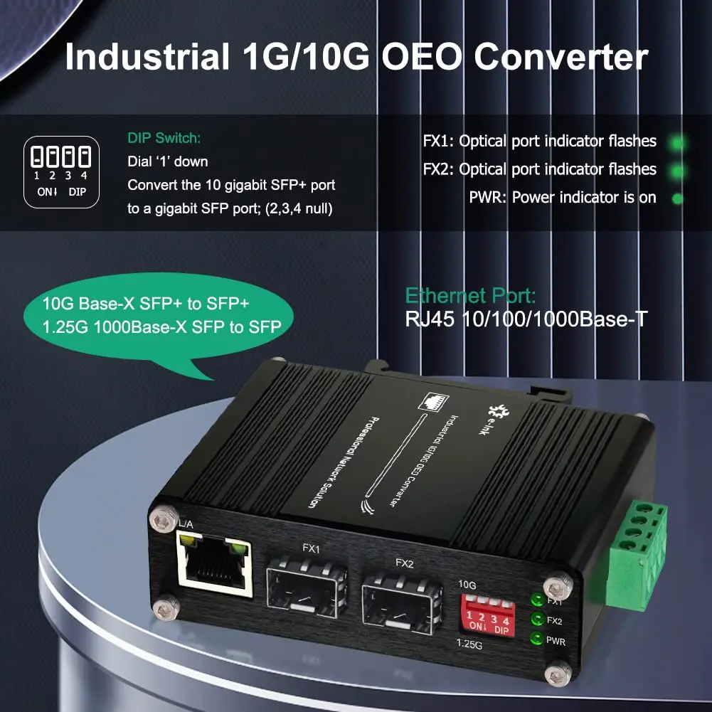Industrial Media Converter 1G/10G SFP+ to SFP+ OEO Converter (3R Repeater)