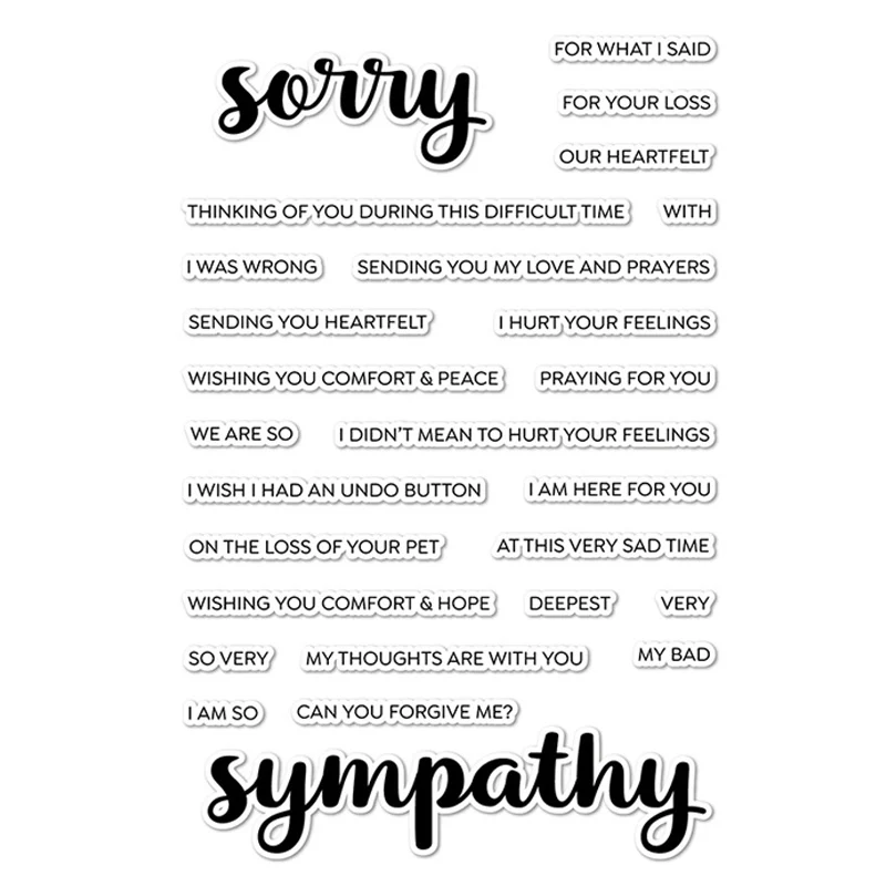 Sorry Sympathy Clear Stamps and Cutting Dies Phrases Words Sentiments Stamps for DIY Scrapbooking Card Making Die Cuts X14