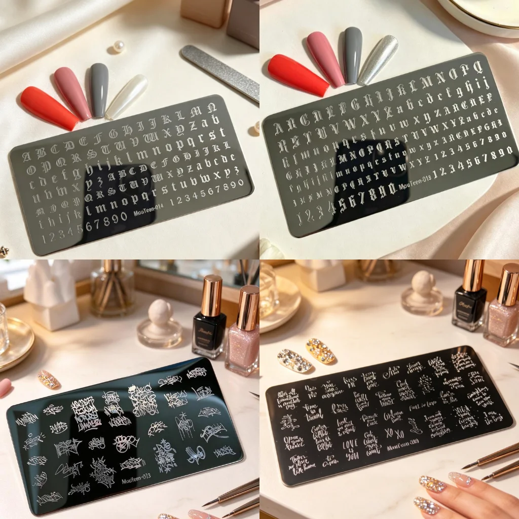 4Pcs/Set Nail Art Stamping Plate Gothic Alphabet Number Graffiti Text Pattern Nail Stamp Template Nail Printing Tool  #141873209