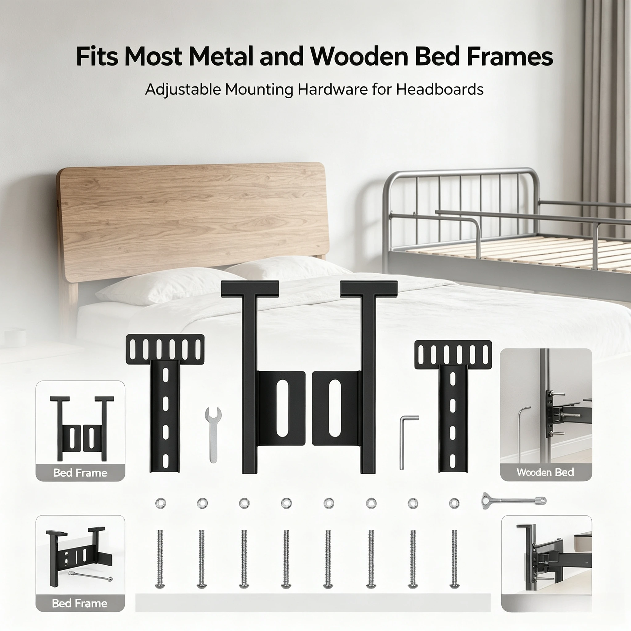 Adjustable Headboard Brackets, Bed Frame Fixing Attachment Hardware Headboard Extension Spare Parts