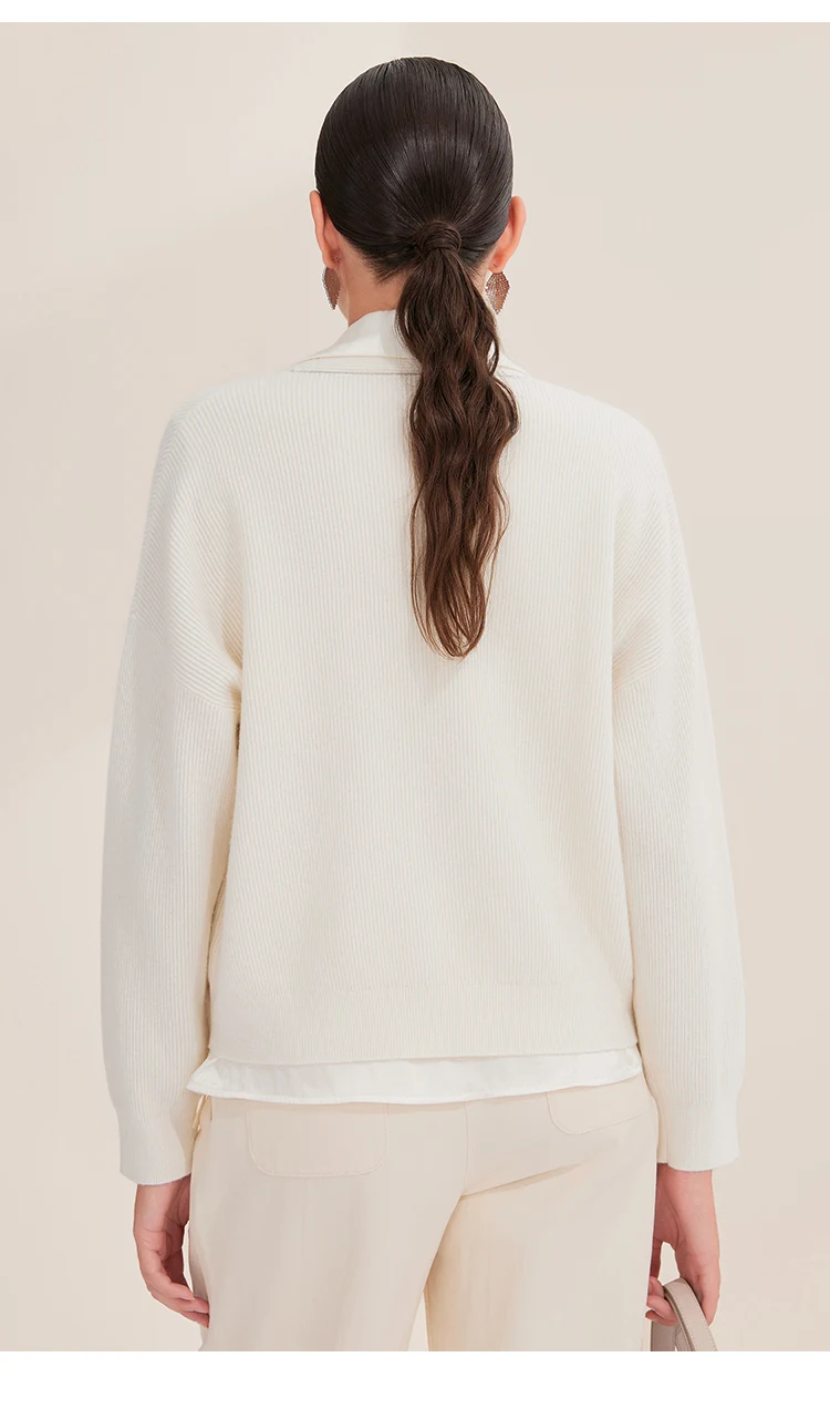 BD4521254 Damen Woll-Cardigan Pullover Seidenhemd Mehrlagig V-Ausschnitt Offen Vorne Langarm Strickoberteil Herbst Winter Alltag – Detail 12