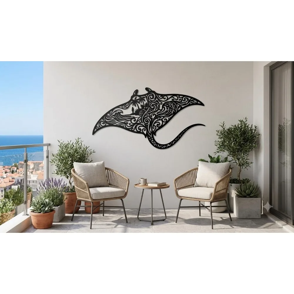 Brand Tribal Manta Ray Metal Wall Art Coastal Ocean Wave Surfing Decor Iron Home Accent Gift
