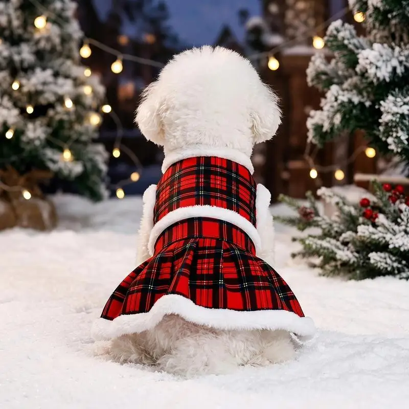 1 Pet Red Two-Piece Checkered Dress Set Suitable for Cat and Dog Holiday Gift Outfit Matching