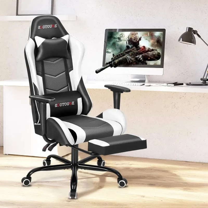 Massage Gaming Chair with Footrest Ergonomic Office Desk Chair Racing PU Leather Recliner Swivel Rocker with Headrest