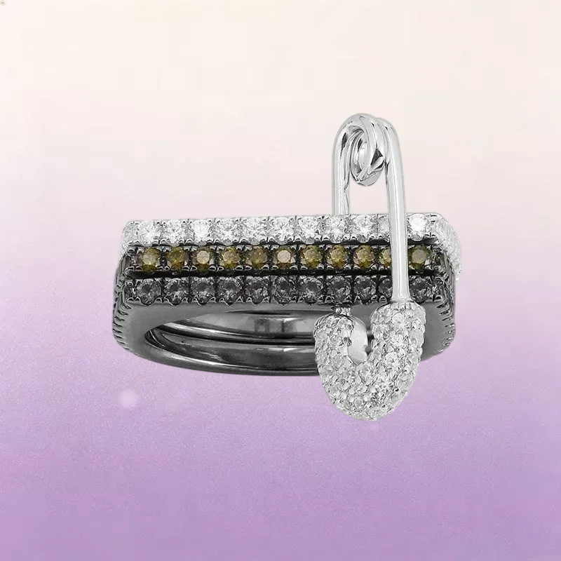 ZPFF S925 Sterling Silver Rectangular Round Colored Pin Ring Earrings Necklace Women's Classic Trendy Avant Garde Party Jewelry