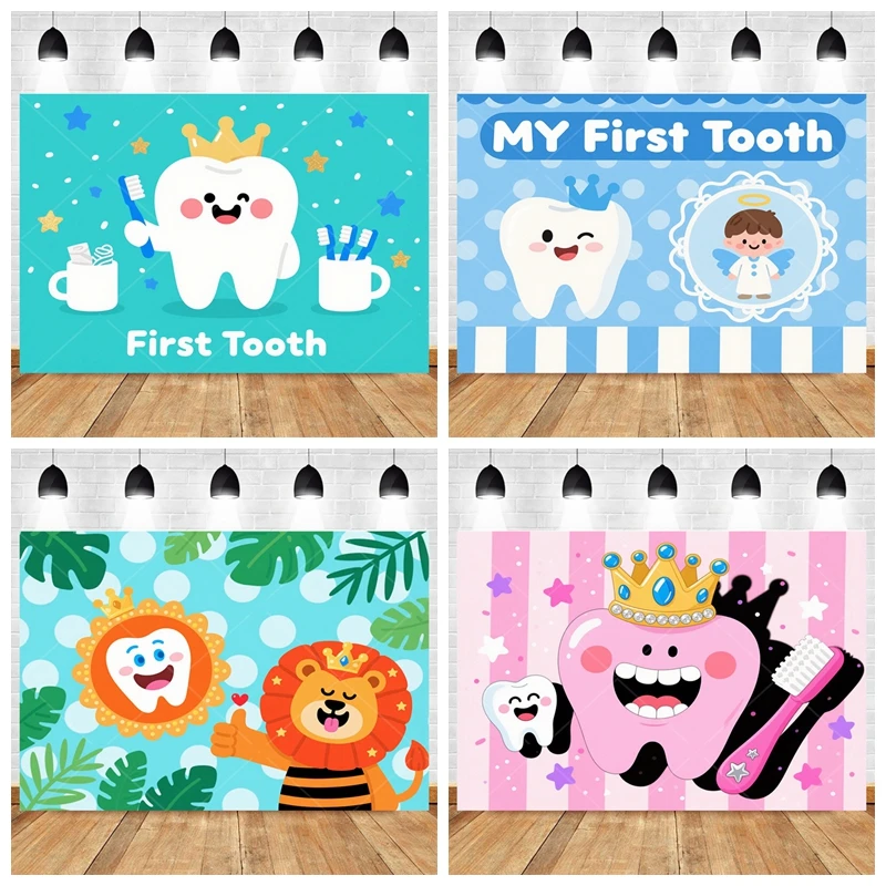 

Baby My First Tooth Birthday Party Decoration Background Banner This is a Boy and Girl Poster Shooting Cartoon Custom Backdrop