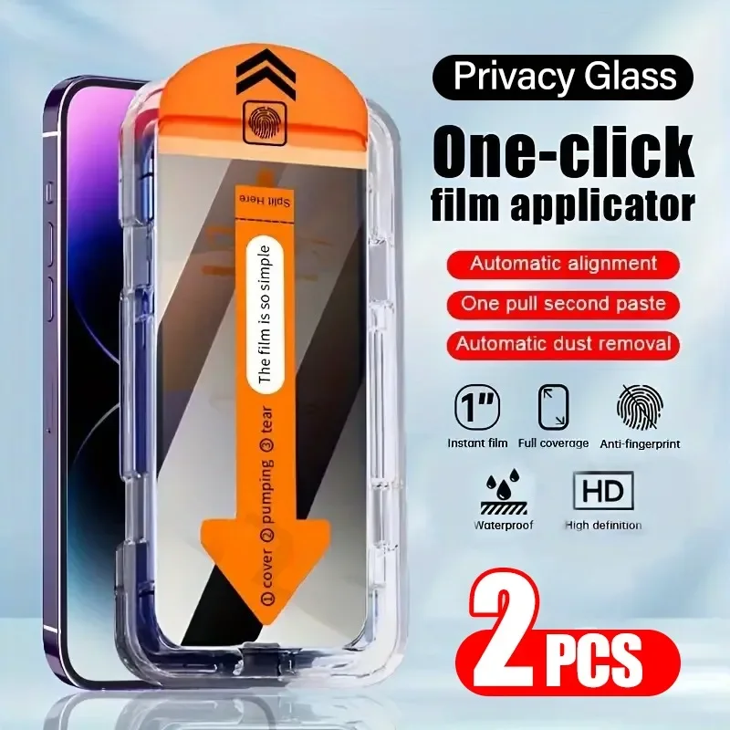 

2Pcs Privacy Screen Protector Tempered Glass For iPhone 16 15 14 13 12 11 Pro Max Plus Dust free Installation Anti-Spy Protector