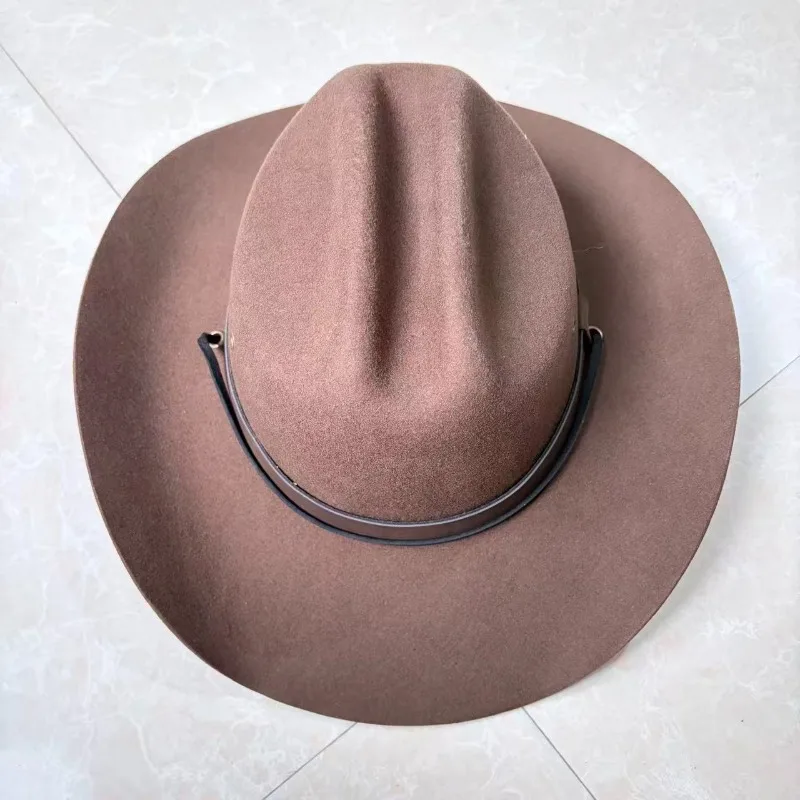 Western Cowboy Hat Hard Wool Felt Wide Brim Fedora Vintage American Style Outdoor Camping Horseback Riding Men Women Unisex