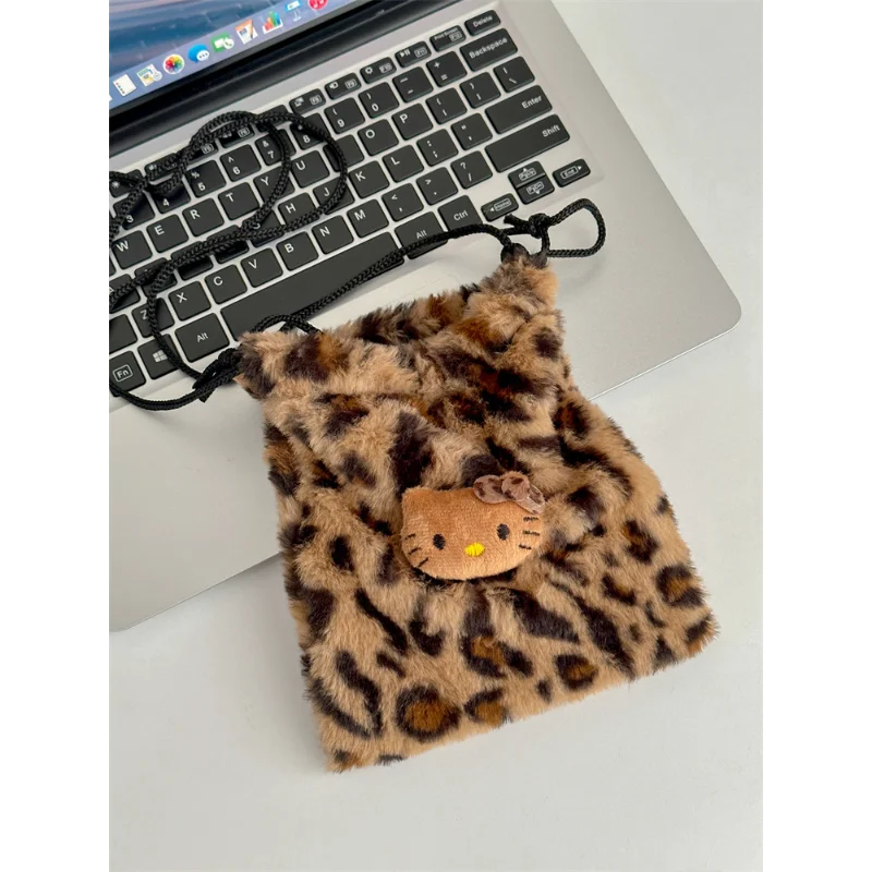 Kawaii Hellos Kittys śliczne pluszowe wzór w cętki torba na telefon sznurkiem torba Crossbody damska torba na ramię kosmetyczki prezenty dla par