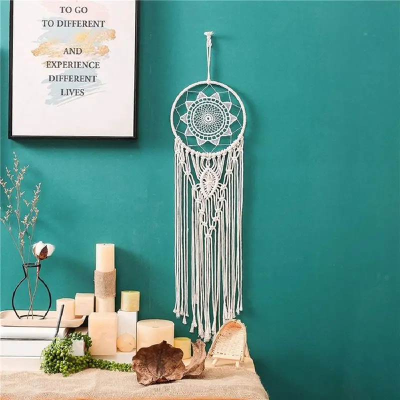 B84B 2X Hand Woven Dreamcatcher Circle Macrame Kit, White Cotton Wall Hanging Supplies for Boho Bedroom Decor, Gift