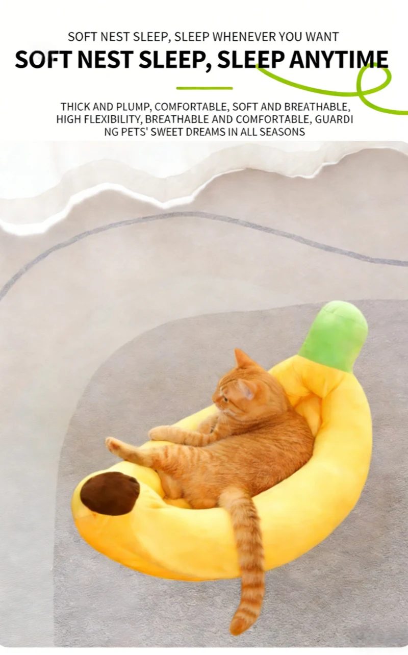 Haustierbett in Bananenform, weiches, warmes Nest, zum Schlafen, für alle Jahreszeiten geeignet, speziell für Katzen und Hunde, Haustiergeschenk – Detail 3