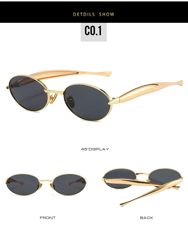 Y2K Kleine ovale Sonnenbrille Markendesigner Damen Stilvolle Ins Mode Bold Metallbein Damen Sonnenschutz – Detail 7